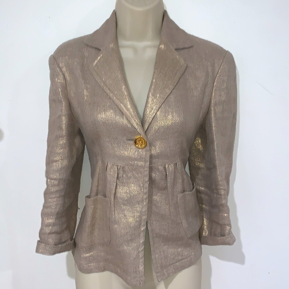 Michael Kors Linen Metallic Gold Quiet Luxury Lady Jacket
